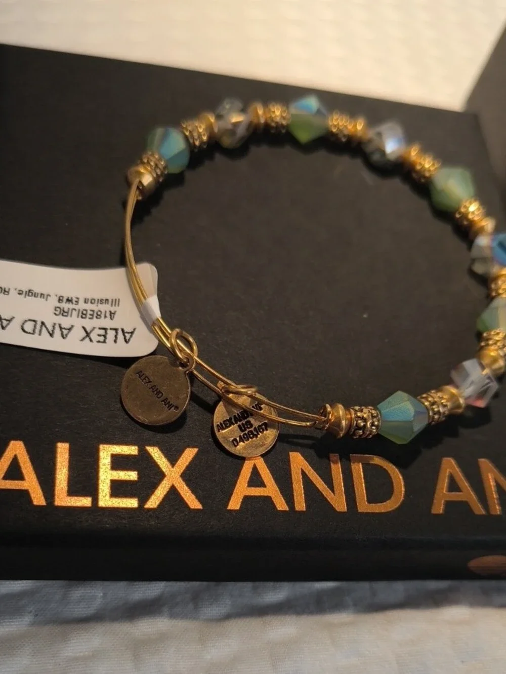 Alex and Ani Illusion Jungle Green, Blue  and Gold Beaded Bracelet